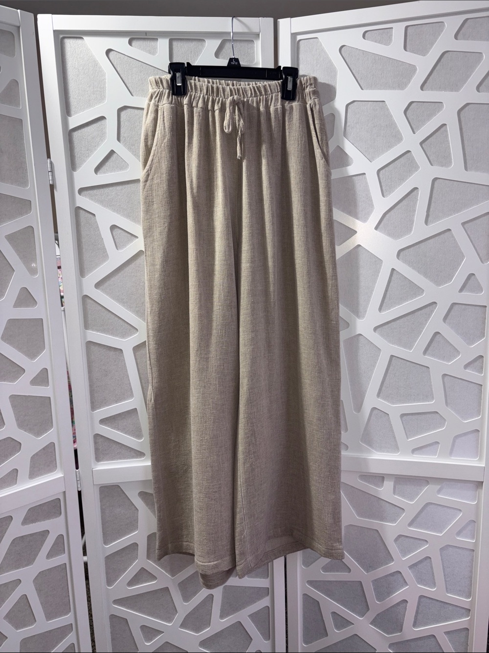 Everyday Elastic-Waist Linen Pants Beige
